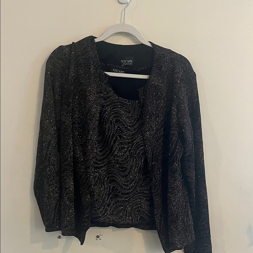 Vintage Xscape Top Set Glitter Gold Silver Black 90s Evening Event Metallic